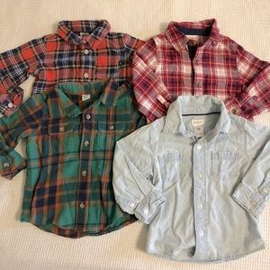 Lot of 4 collared/flannel button up shirts - 18M-24M